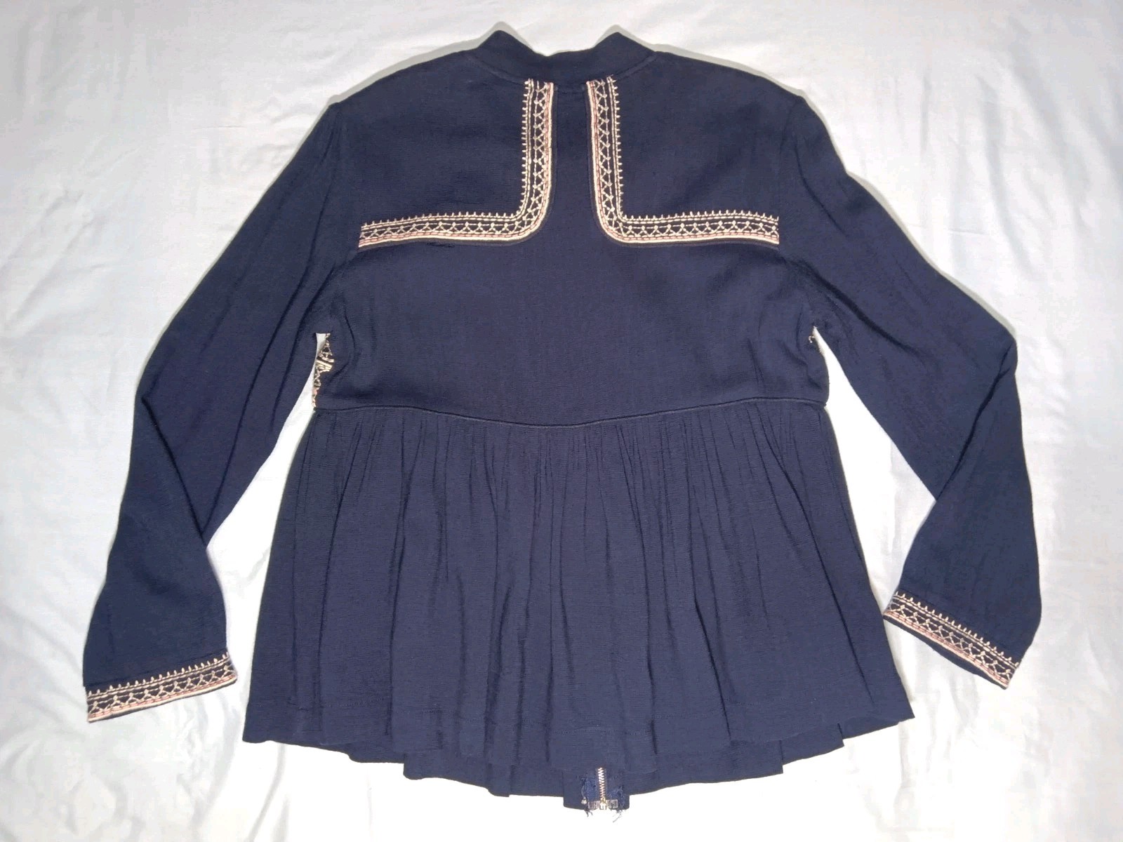 Octavia Zip Front Smocked Shirt Cotton 3/4 Sleeve Swing Peblum Fair Isle Size S