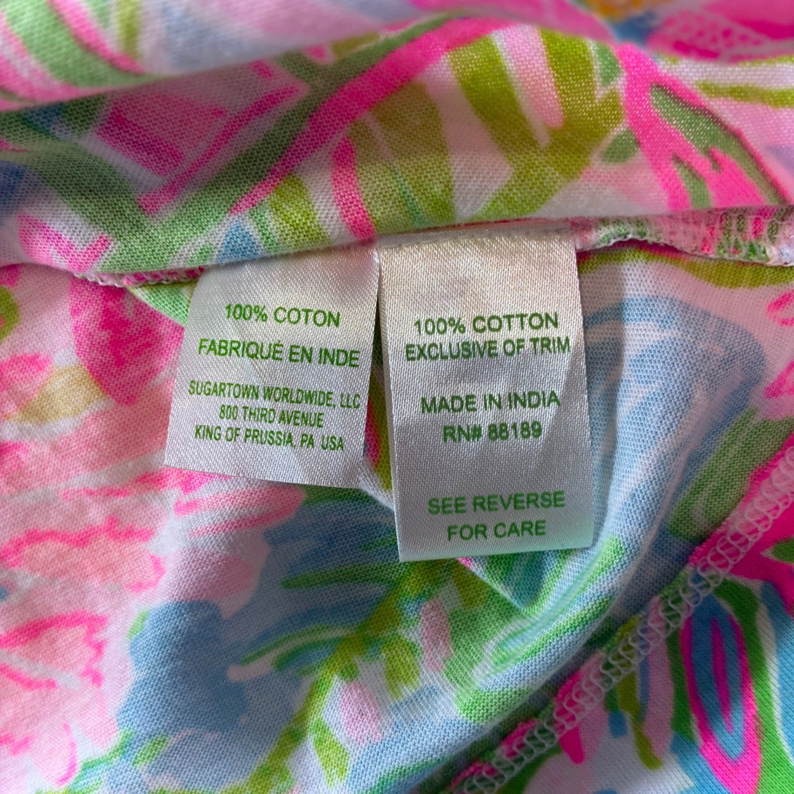 Lilly Pulitzer Womens XL Pink Blue Tropical Floral Cotton 3/4 Sleeve Shift Dress