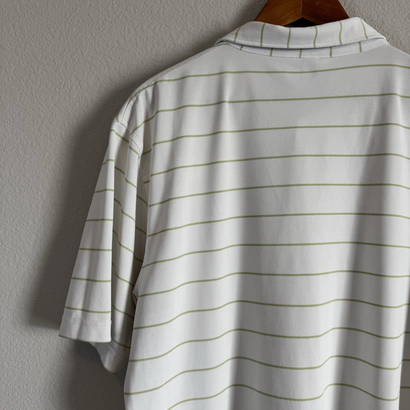 Peter Millar Men’s White Green Striped Summer Comfort Short Sleeve Golf Polo L