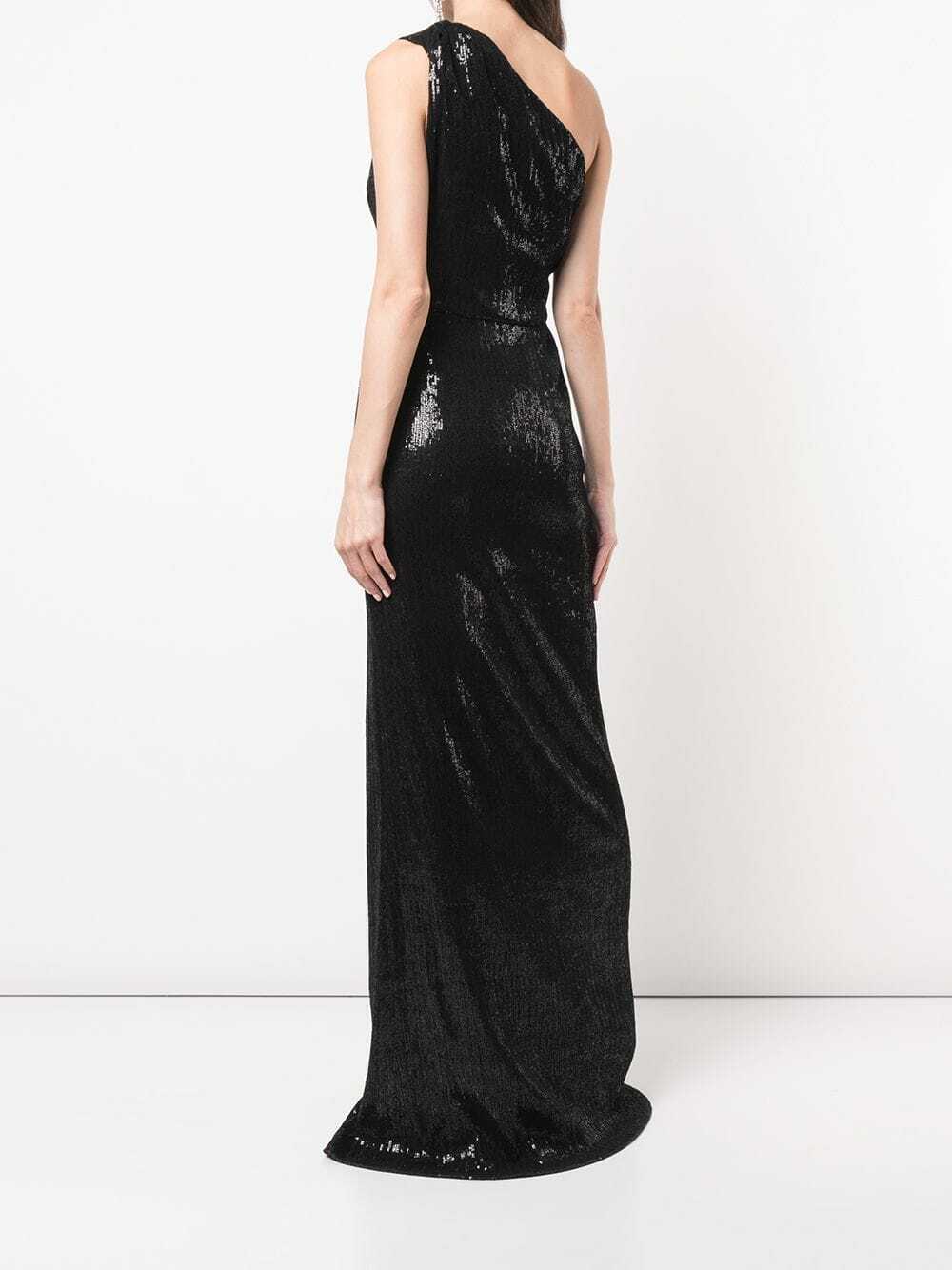 HANEY Black One Shoulder Sequin Embellished Velvet Hi-Slit Maxi Gown Dress 6 = S