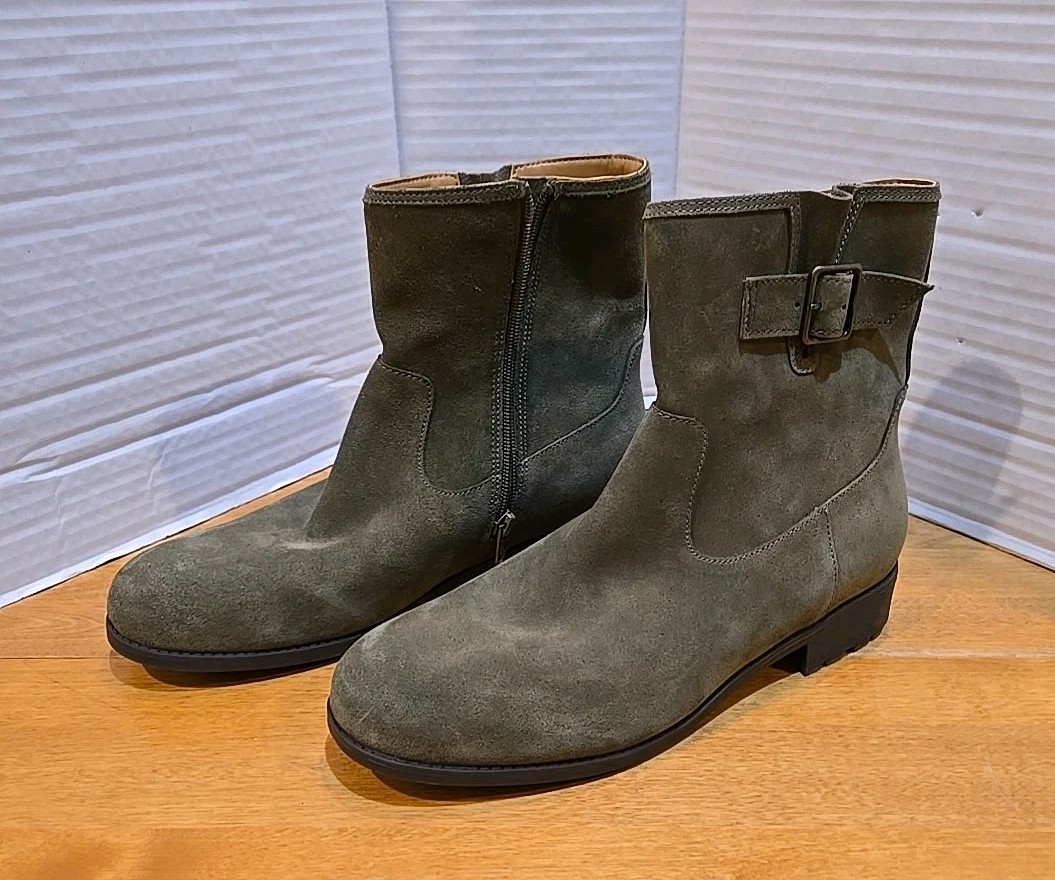 Vionic Jill Olive Suede Moto Boot Wide Width Ladies 10W NWT City Preppy