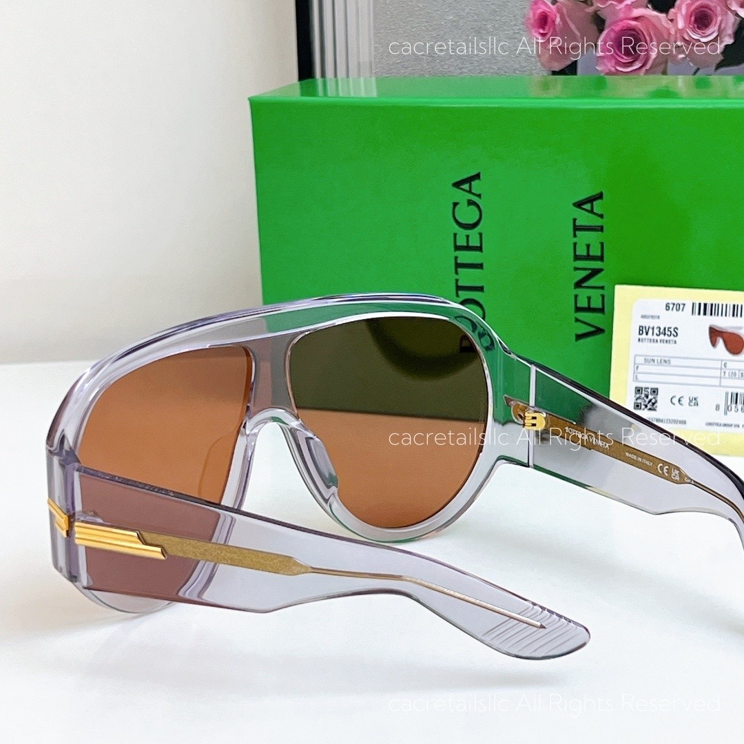 Bottega Veneta BV1345 Oversized Shield Sunglasses Women Transparent Frame Brown