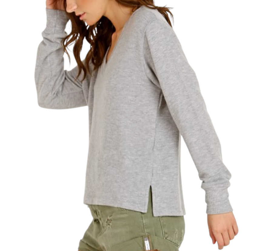 LNA CLOTHING Light Gray HAWK SWEATER Cut-Outs at Shoulder TENCEL Super Soft XS