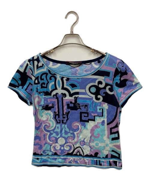 LEONARD Women’s Allover Pattern T-Shirt Sky Blue L Cotton Casual Top