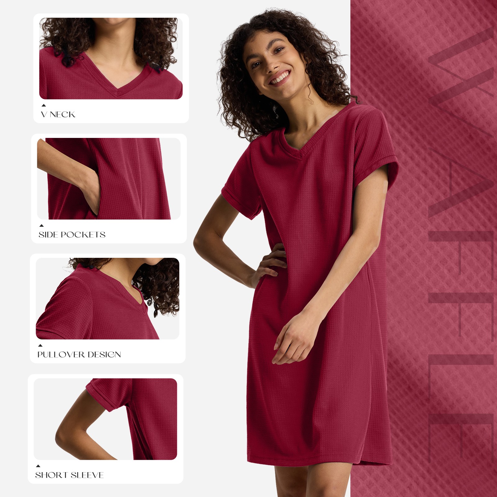 SIORO Women Short Sleeve Nightgowns Comfy Sleepshirt Sleepwear Waffle Loungewear