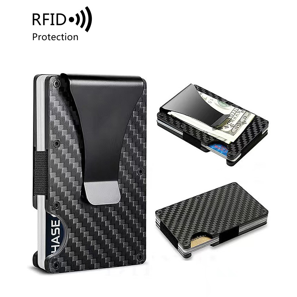 Carbon Fiber Men’s RFID Blocking Wallet Money Clip Slim Credit Card Holder a01