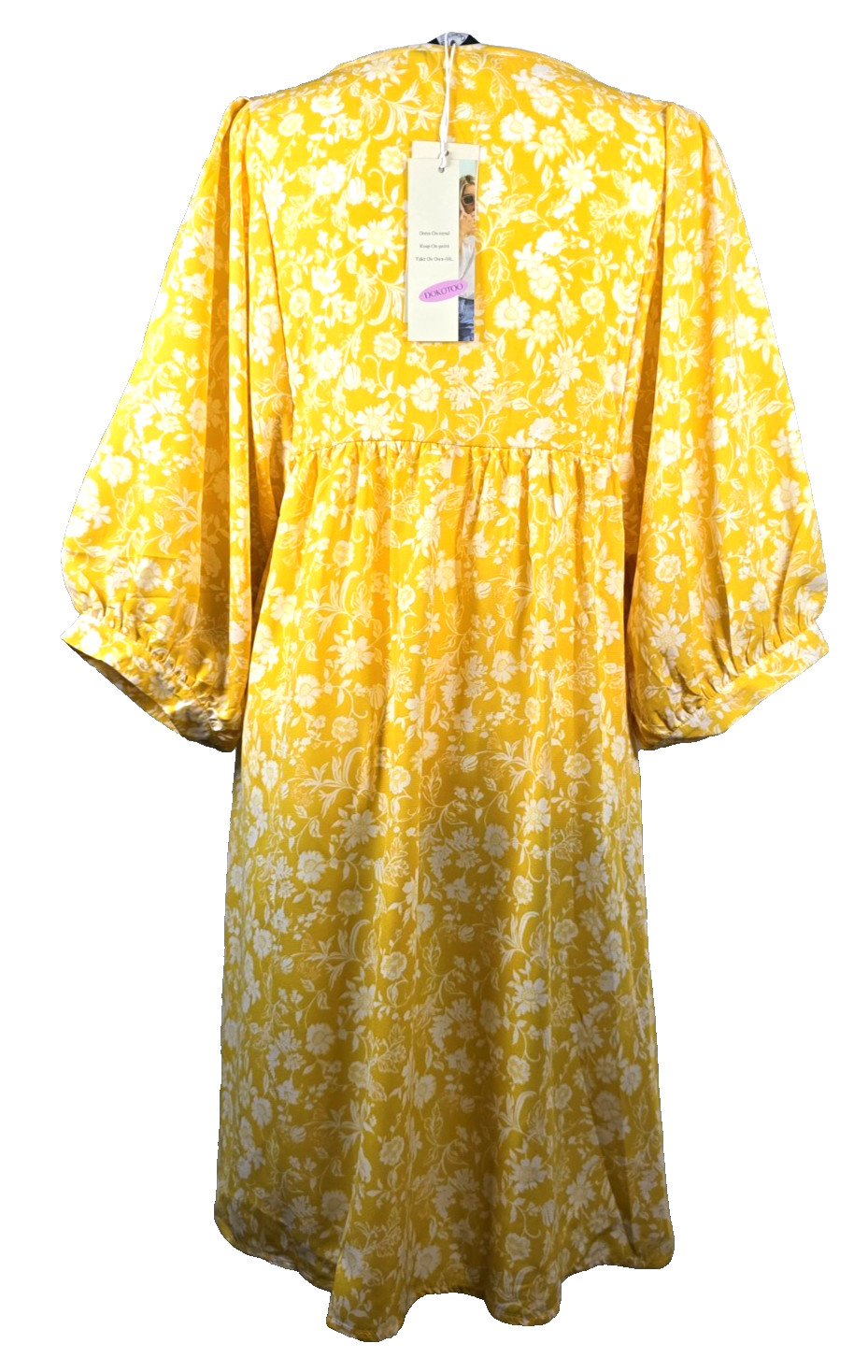 Womens Dress NEW Yellow Floral Peasant Boho Drawstring V Neck Size M Mini NWT