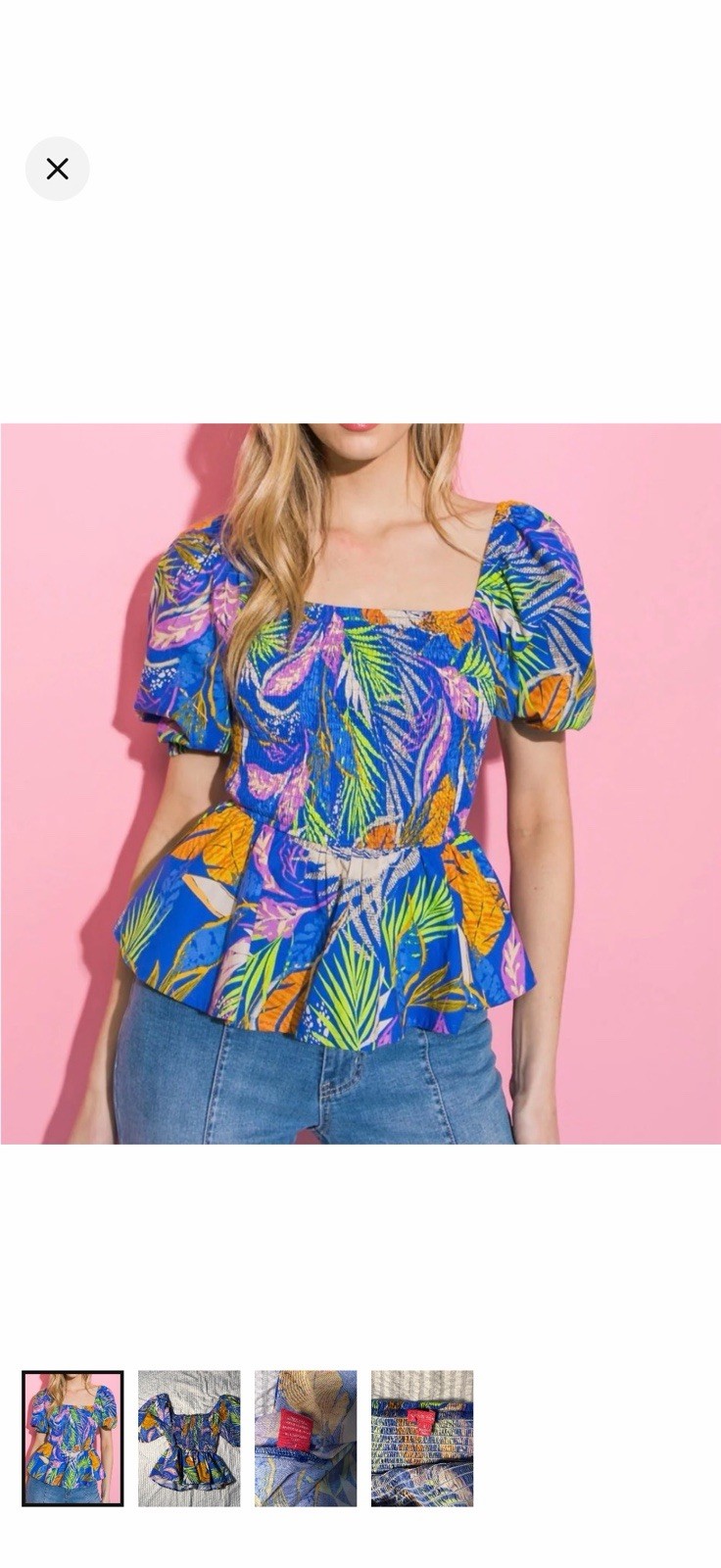 Flying Tomato Tropical peplum Blouse Size Large