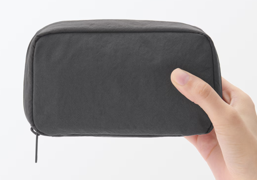 MUJI Wrinkle Nylon Wide-Opening Pouch Dark Gray, M, Approx. 15 × 9 × 4.5 cm
