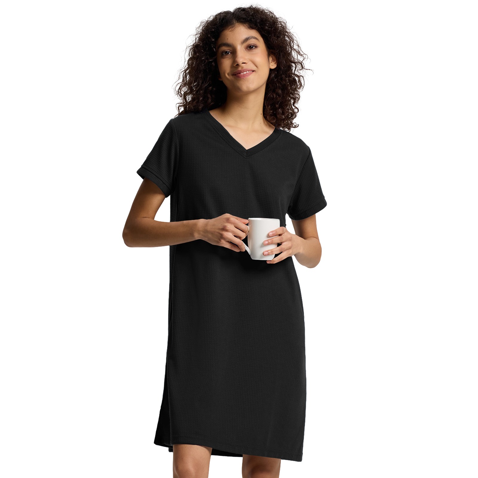 SIORO Women Short Sleeve Nightgowns Comfy Sleepshirt Sleepwear Waffle Loungewear