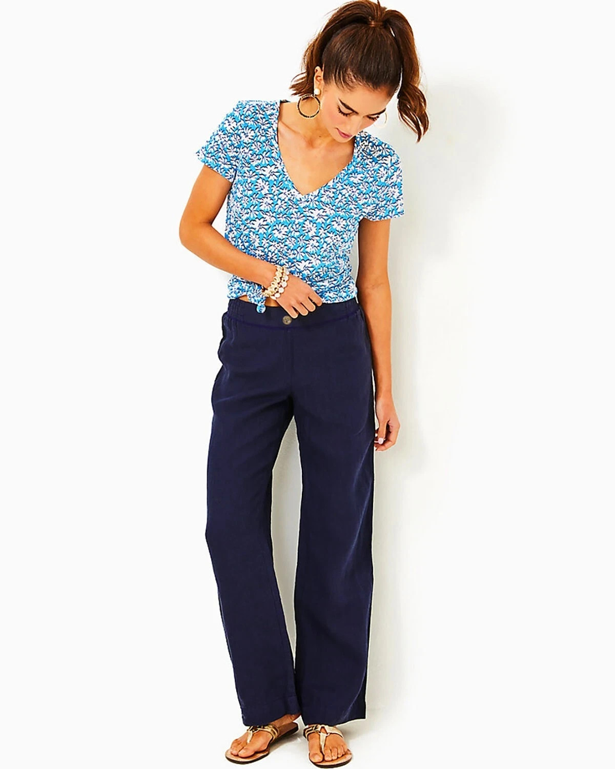 LILLY PULITZER NWT $148 Breeta 100% Linen Trousers Casual Pants in Navy Size 4