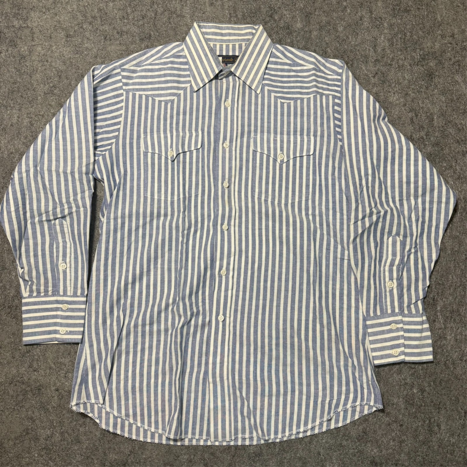 Vintage 90s Panhandle Slim Mens Shirt Size 16-34 Blue White Striped Made In USA