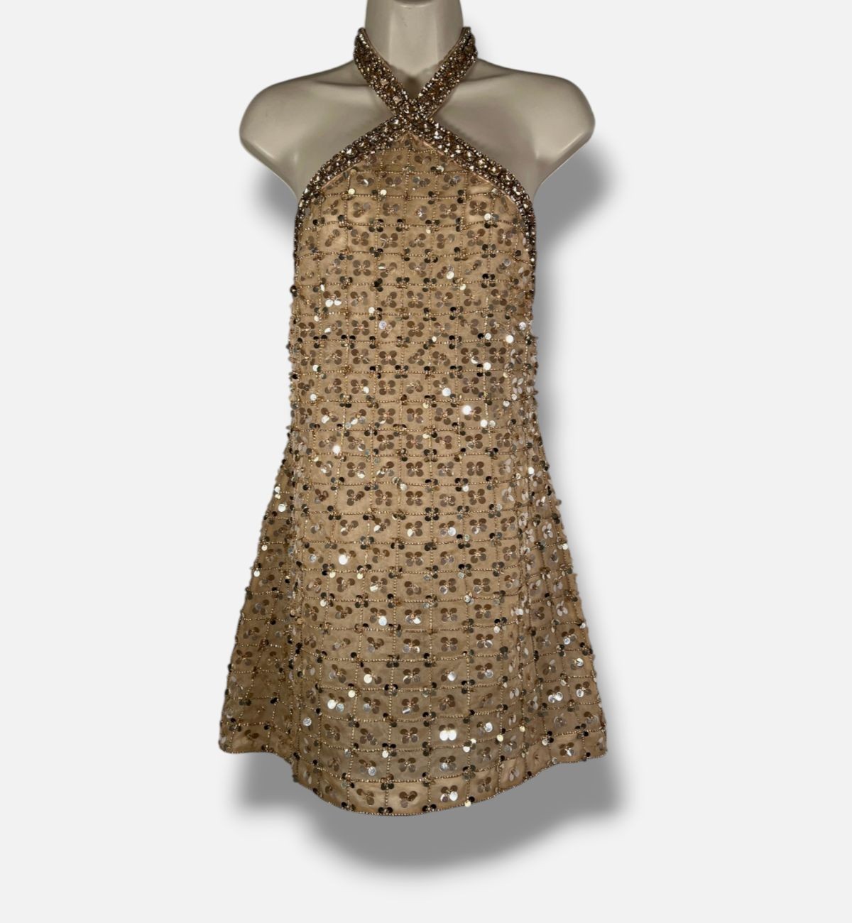 Retrofete Women’s Beige Janneth Sequin Rhinestone Mini Dress Size M