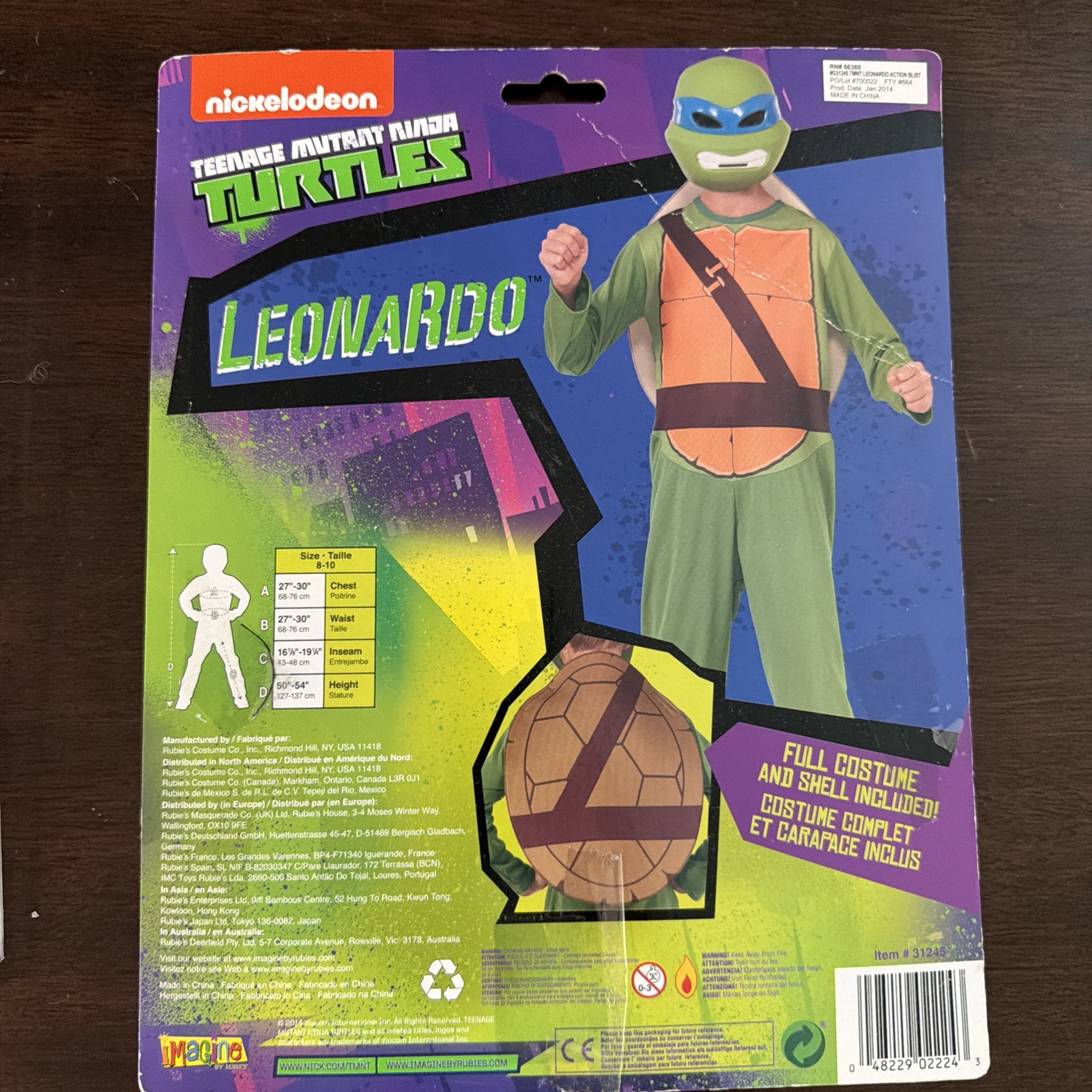 Nickelodeon Teenage Mutant Ninja Turtles Leonardo Costume with Shell Set 8-10