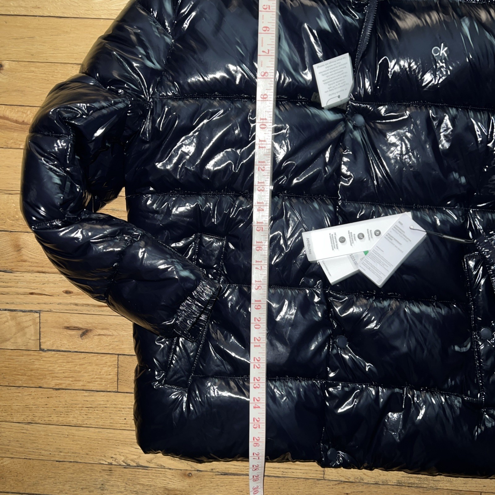 $225 NWT CALVIN KLEIN MENS SNAP FRONT PUFFER JACKET COAT NAVY SHINY LARGE