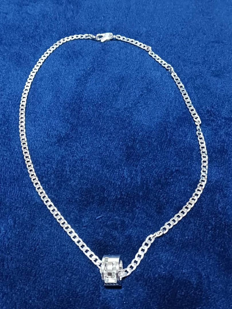 GUCCI Cut Out G Ring Pendant Necklace Silver 925 Chain Italy