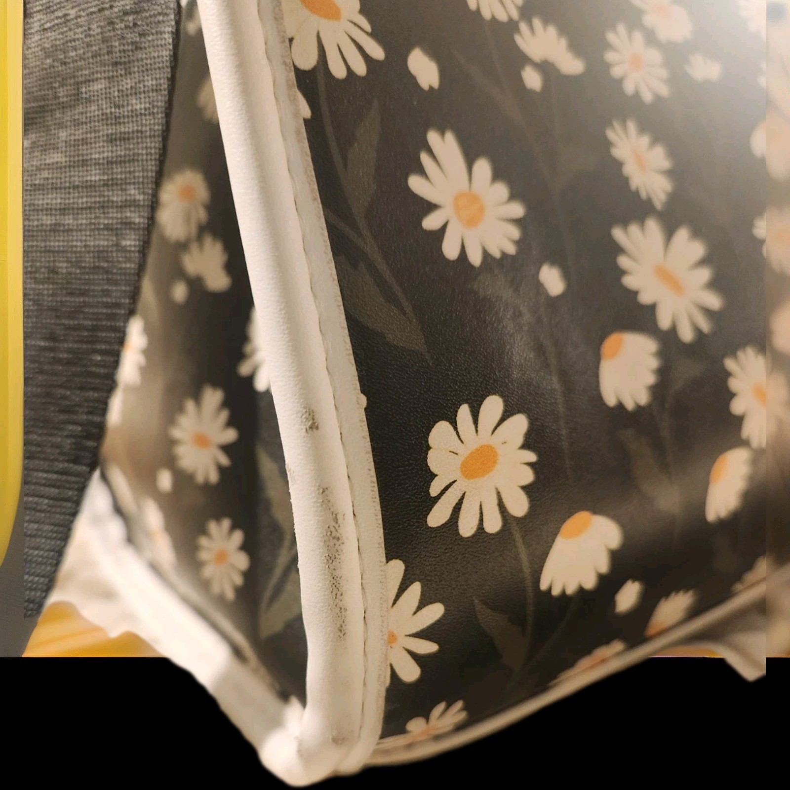 Betsey Johnson Black & White Daisy Floral Satchel, Detachable Strap, Gold HW