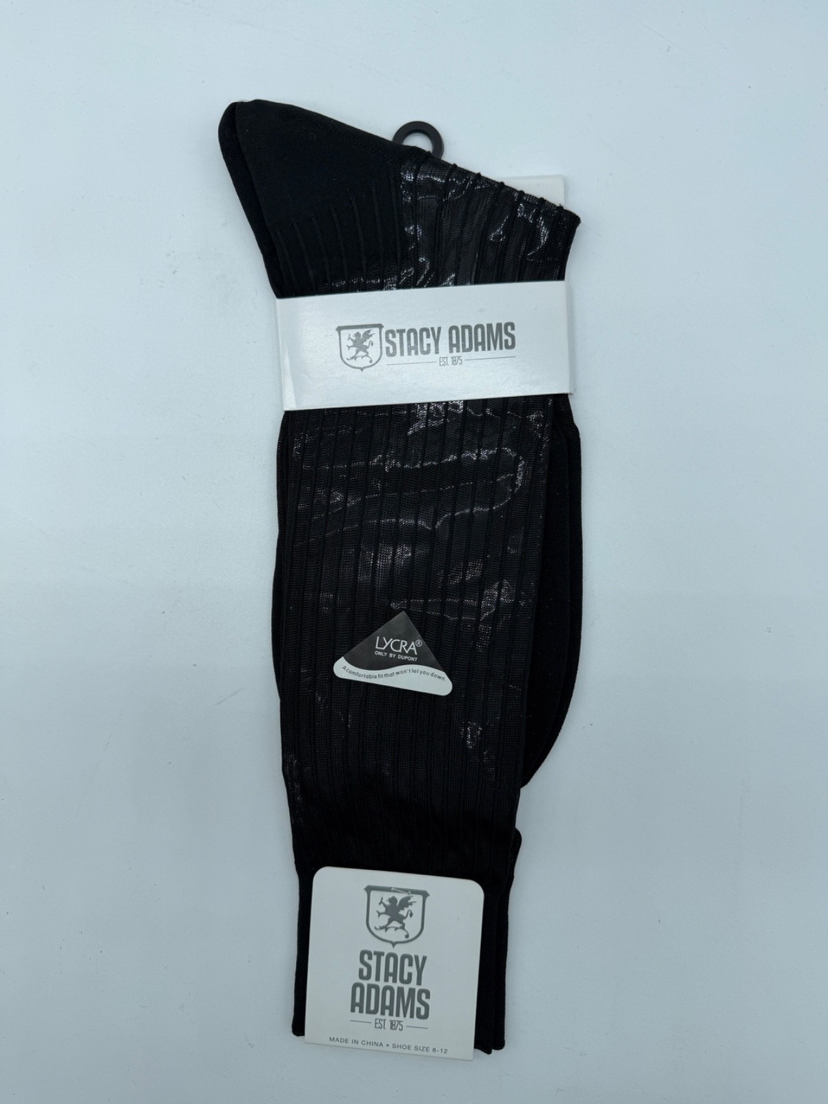 ONE PAIR NEW WITH TAG STACY ADAMS NYLON SLIKY RIBBED MEN’S CREW DRESS SOCKS