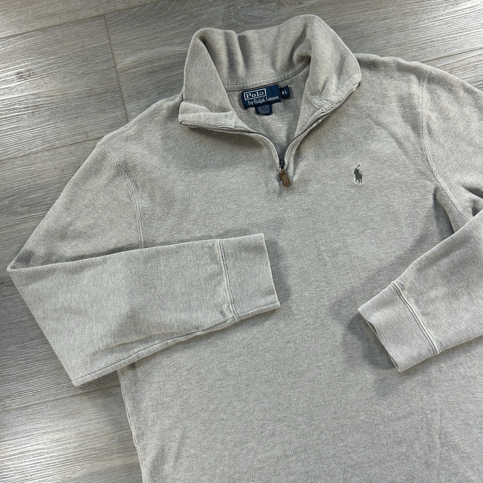 Polo Ralph Lauren 1/4 Zip Knit Sweater Men XL Oatmeal Mock Neck Preppy Academia