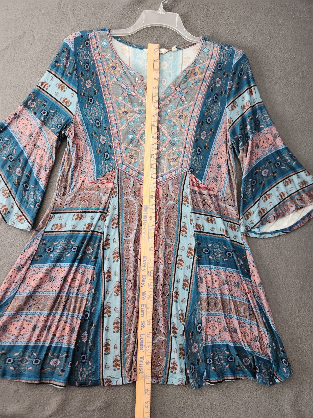 Soft Surroundings Sz M Boho Chic Whimsy Fairy Tunic Embroidered 3/4 Bell Sleeves