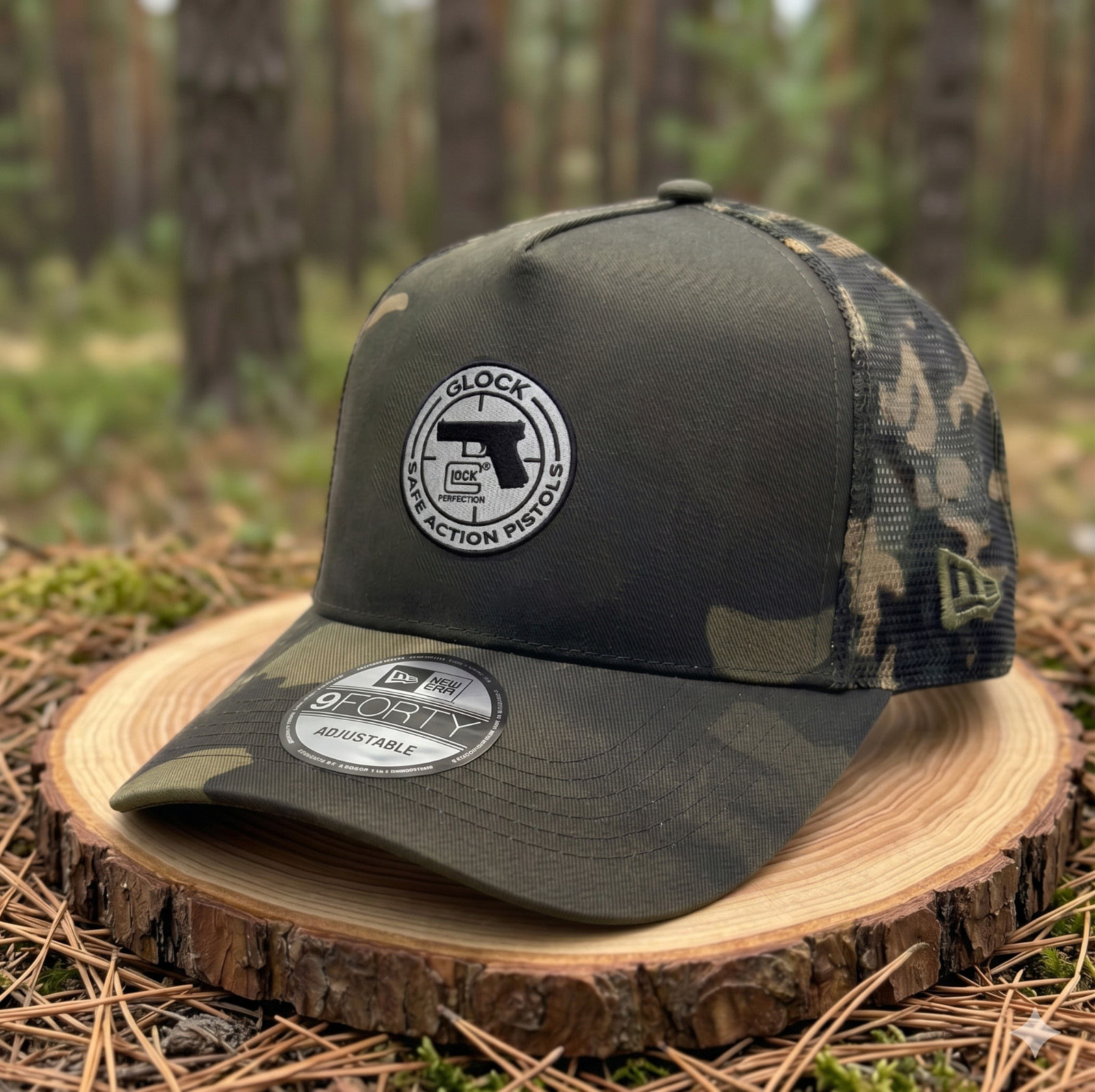 Glock Safe Action Pistols Camo Trucker Hat Flat Embroidered Mesh Back Cap