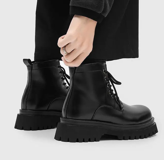 Motorcycle Men’s Platform Thick Sole Ankle Boots Lace Up Shoes Biker Oversize