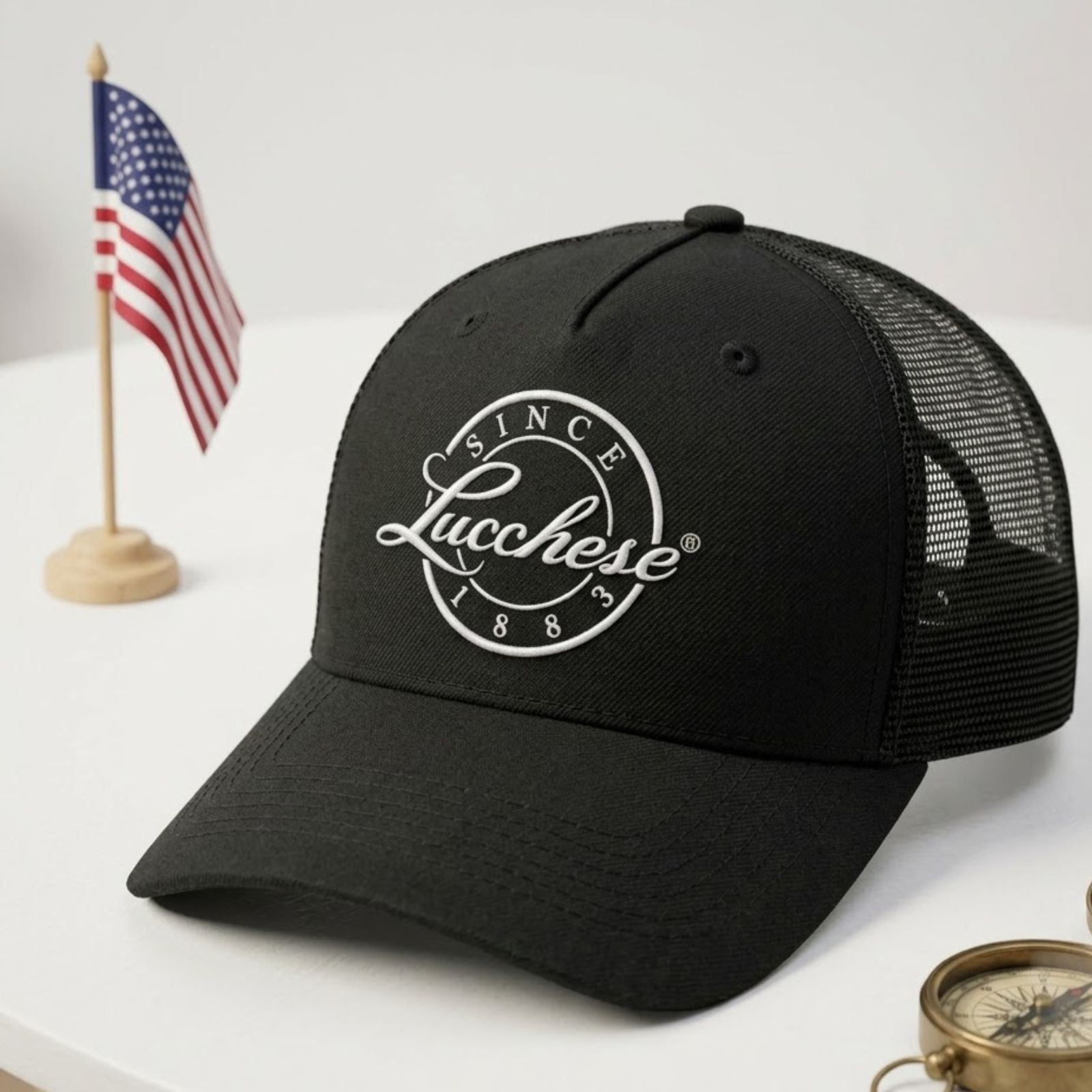 Lucchese Since 1883 Embroidered Trucker Hat Black Mesh Snapback Brand New