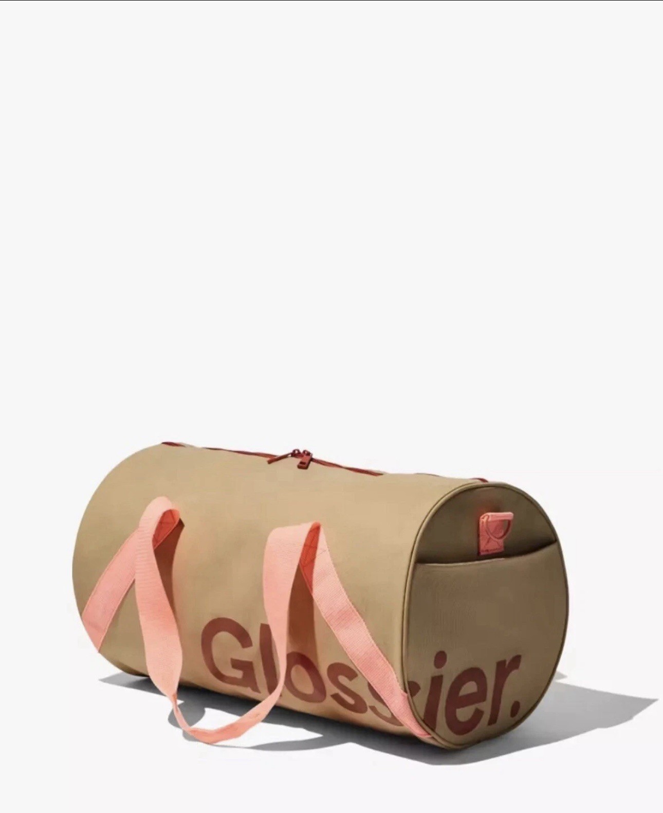 GLOSSIER Duffle Bag Tote Brown Pink Desert Rose Zip Canvas SEALED IN HAND NEW