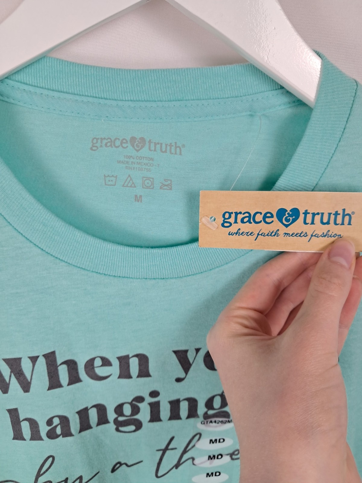 Grace and Truth Inspirational tee in aqua size m