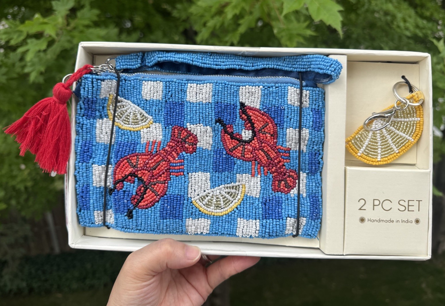 Sol And Mer Lobster Beaded Wristlet Clutch Purse w/Lemon Keyring Charm 2PC India