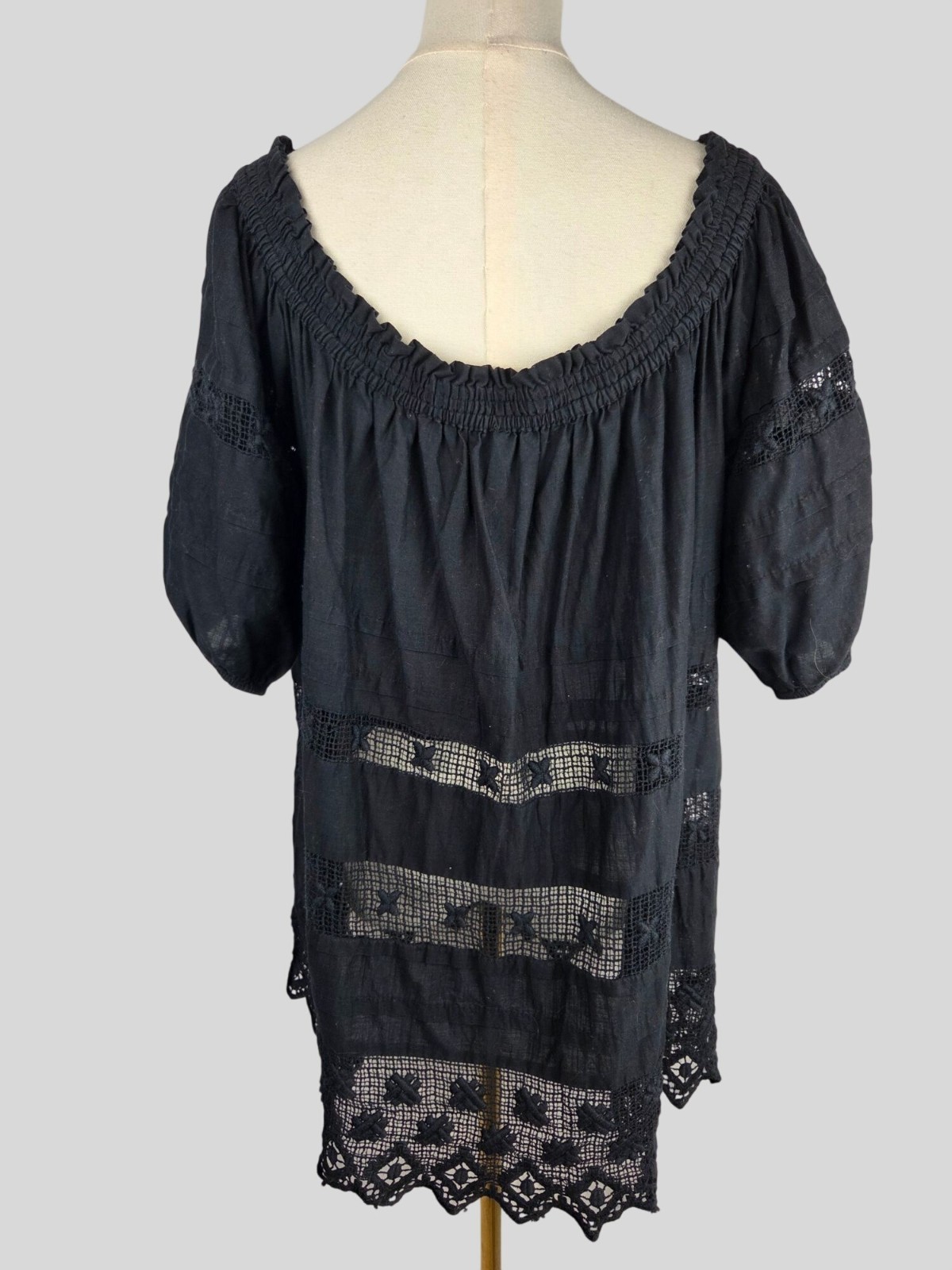 Free People Sounds Of Summer Crochet Tunic Top S Off-Shoulder Black Boho Witchy