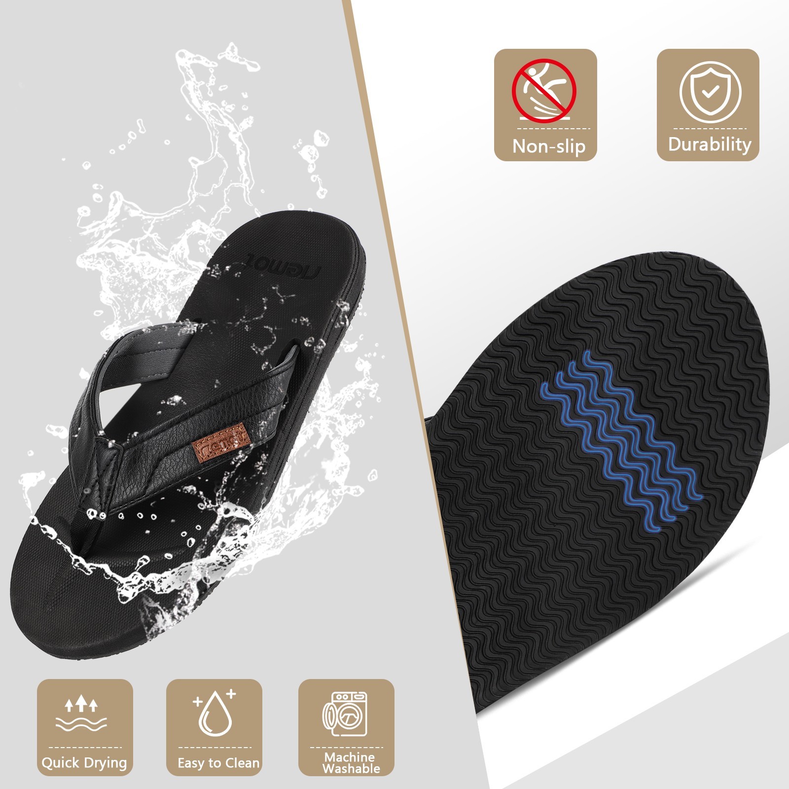 riemot Mens Sandals for Beach, Casual, Outdoor & Indoor Flip Flop Thong Shoe