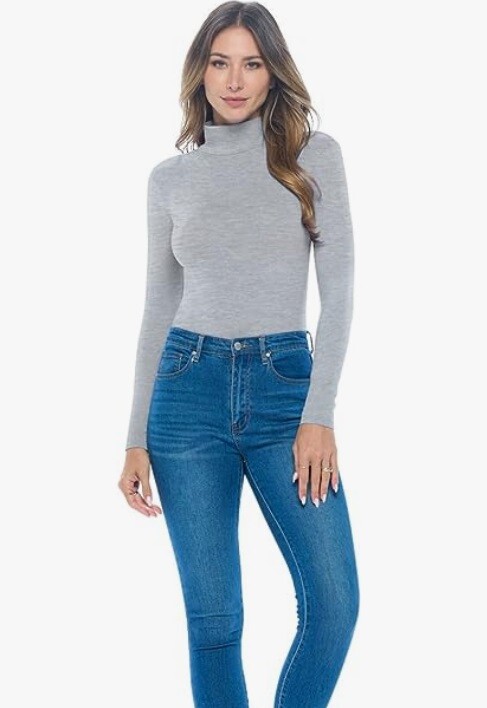 Natural Uniform Long Sleeve Turtle Neck Body Suit-Breathable Cotton Stretch 7181