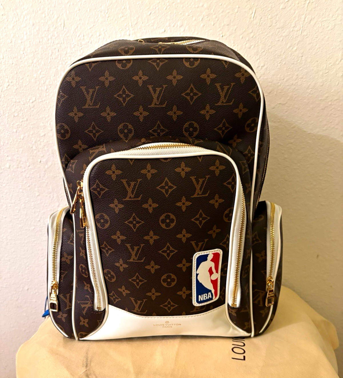 Louis Vuitton Monogram NBA Patch Backpack Brown Blue White Zip Closure